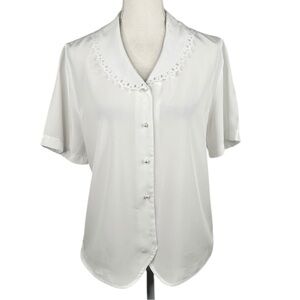 Lauren Lee White Vintage Die Cut Pearl Button Down Collar Top Size Large (12)